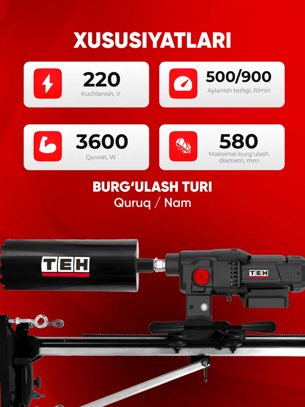 TEH TCD9360 drel — xususiyatlari