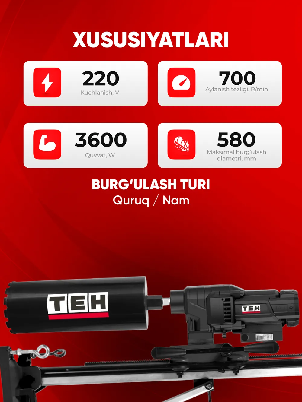 TEH TCD9240 drel — xususiyatlari